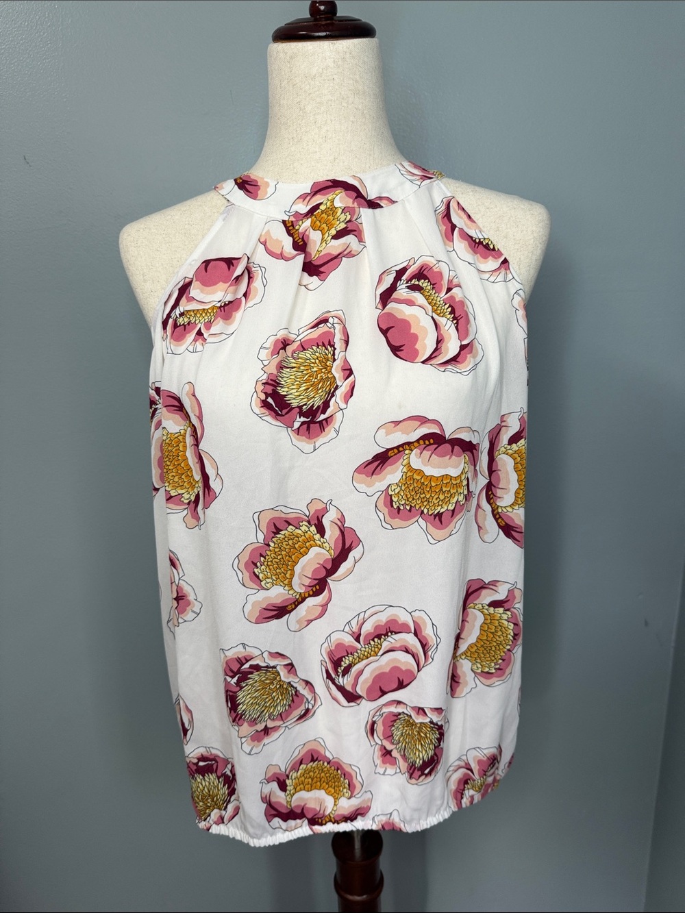 LOFT Women’s White Floral Halter Neck Blouse Top Sz S
